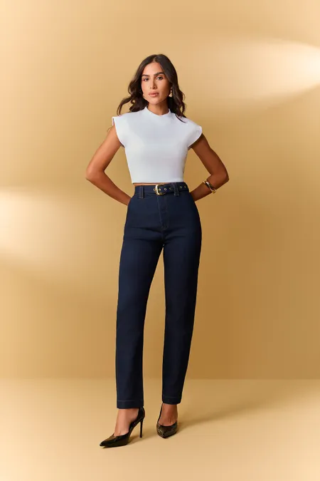Calça Jeans Feminina Straight Blue Escuro Puramania Calça Jeans Feminina Straight Blue Escuro Puramania
