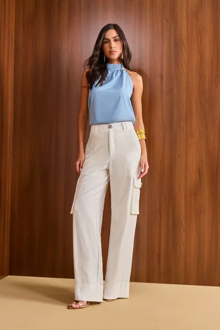 Calça Feminina Visco Trench Off White Puramania Calça Feminina Visco Trench Off White Puramania