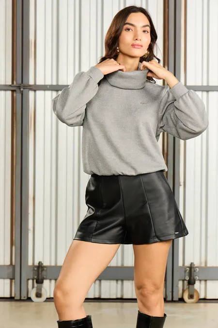 Shorts de Couro Feminino Preto em Viscose Osmoze