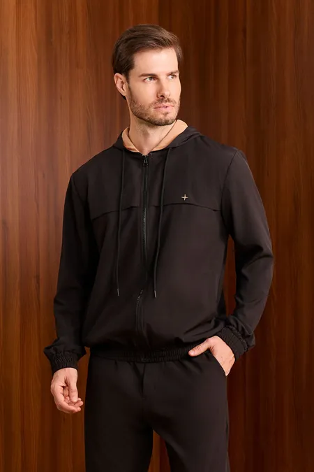 Jaqueta Masculina Moletom Preto Puramania