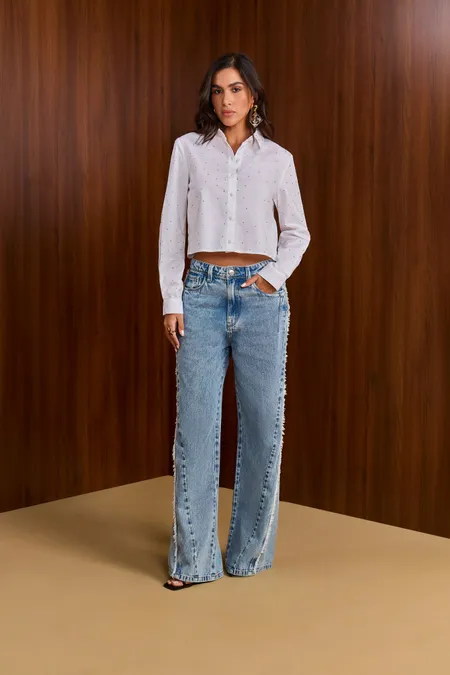 Calça Jeans Wide Leg Sky Bleached  Puramania