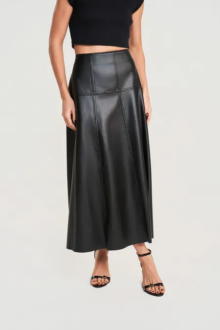 Saia Midi PU Preto Puramania Saia Midi PU Preto Puramania