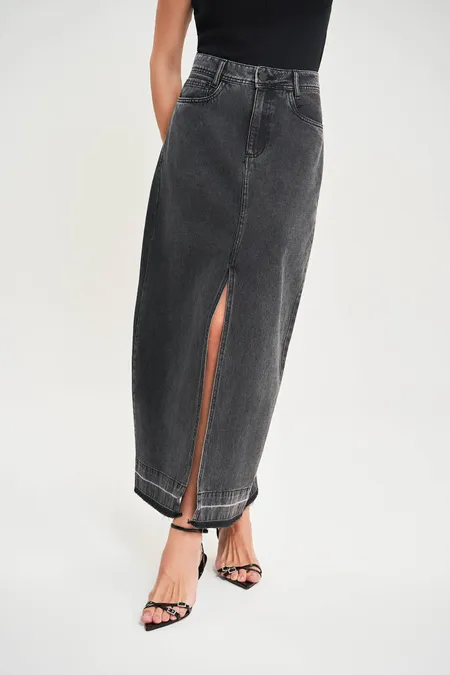 Saia Jeans Feminina Midi Black Puramania