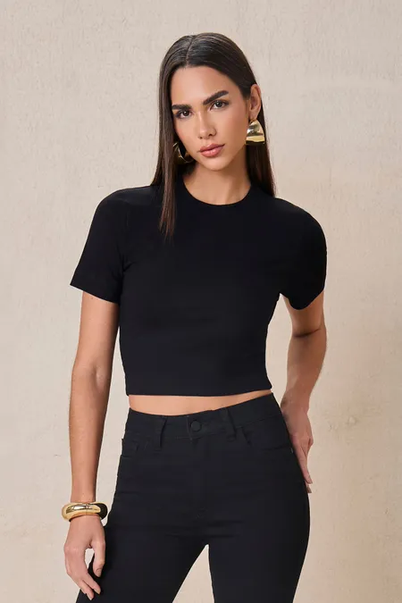 Blusa Canelada Feminina Manga Curta Collor Puramania