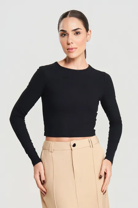 Blusa Feminina Manga Longa Canelada Basic Puramania Blusa Feminina Manga Longa Canelada Basic Puramania