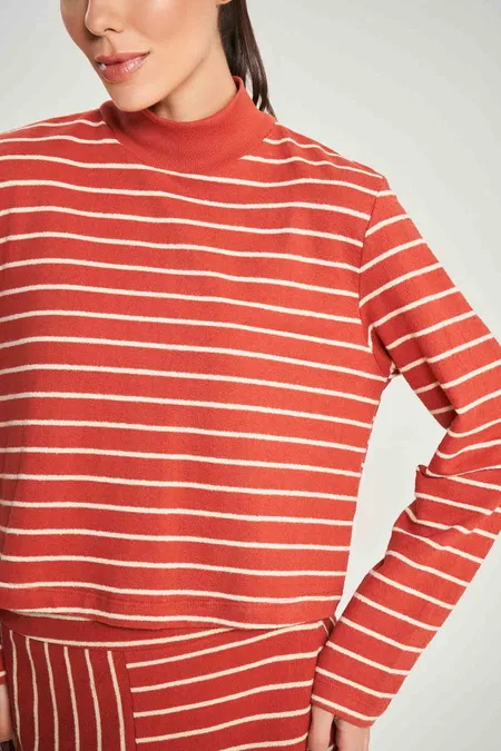 Blusa Cropped Listrada Craft Puramania  Gola Alta