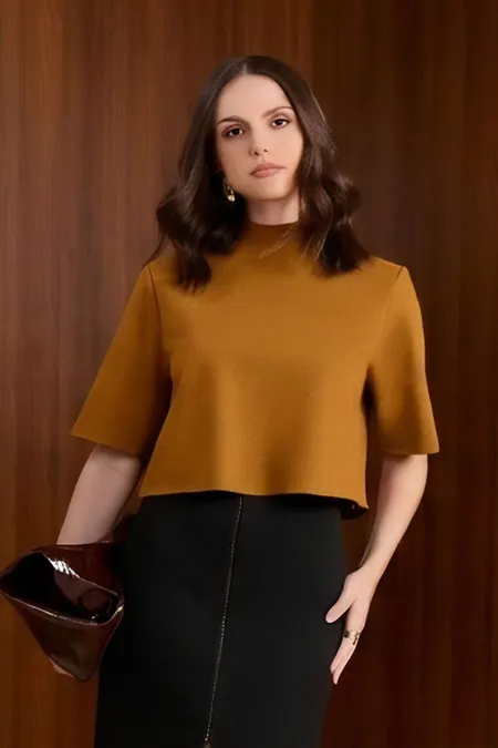 Blusa Cropped Gola Alta em Moletom Puramania