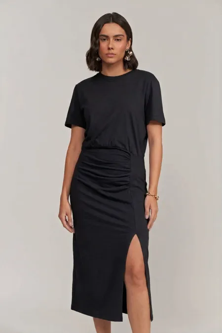 Vestido Midi Franzido Lateral La Rossi Vestido Midi Franzido Lateral La Rossi