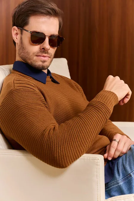 Tricot Masculino Manga Longa com Textura Collor Puramania