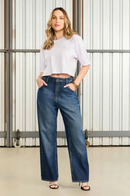 Calça Jeans Wide Leg Lille Feminina Blue Escuro Osmoze Calça Jeans Wide Leg Lille Feminina Blue Escuro Osmoze