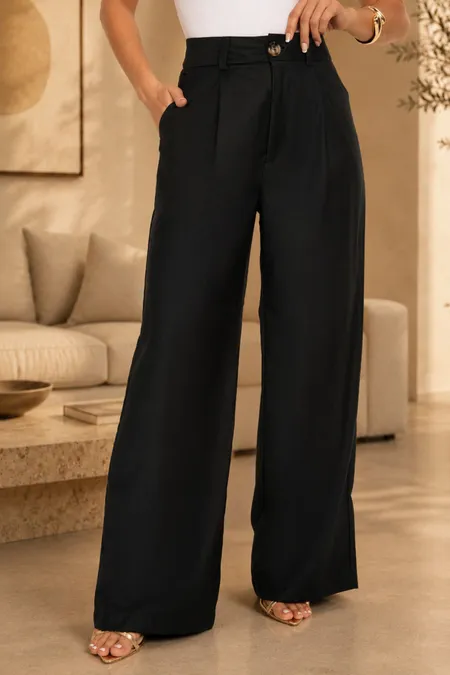 Calça Feminina Pantalona Alfaiataria Cintura Alta PraVc