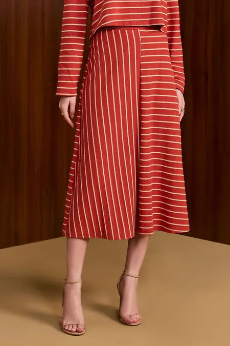 Saia Feminina Moletinho Craft Midi Listrada Puramania
