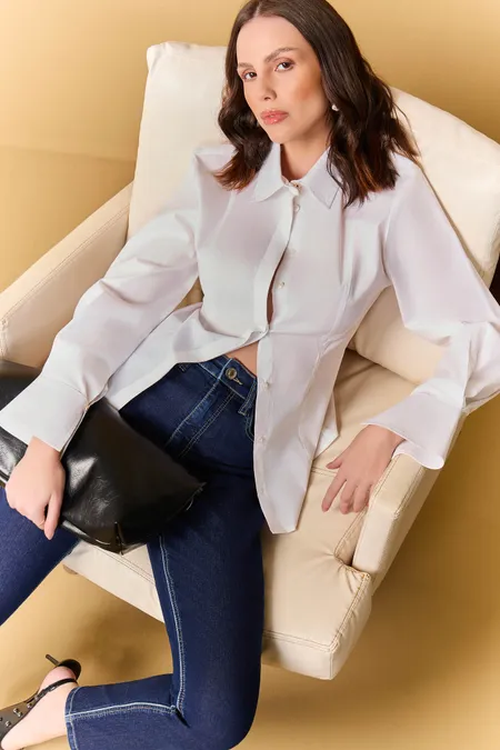 Camisa Monaco Feminina Manga Longa com Gola de Pontas Puramania