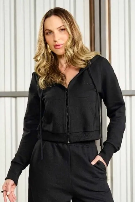 Jaqueta Moletom Cropped Feminina com Capuz Osmoze