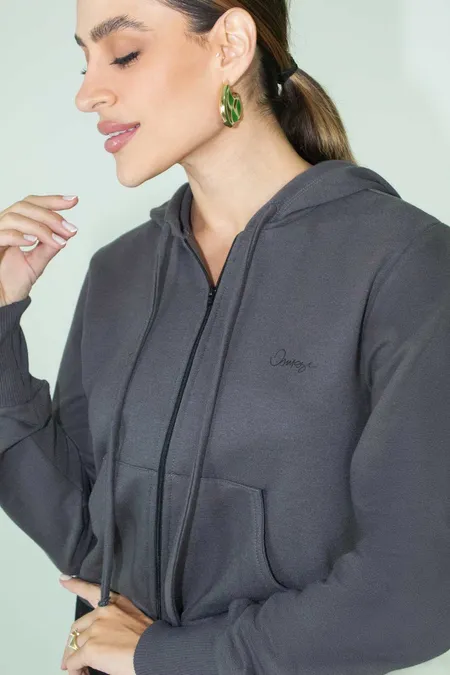 Jaqueta Moletom Cropped Feminina com Capuz Osmoze