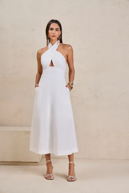 Vestido Midi Feminino com Decote Transpassado e Amarração Puramania