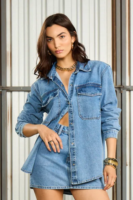 Overshirt Jeans Feminina Blue Médio Osmoze