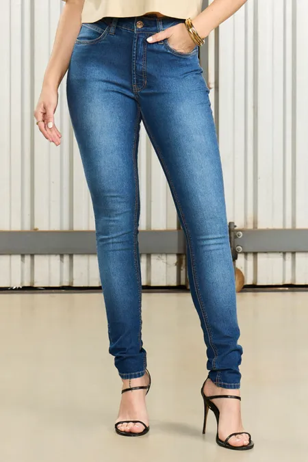 Calça Jeans Skinny Mid Rise Feminina Blue Médio Osmoze