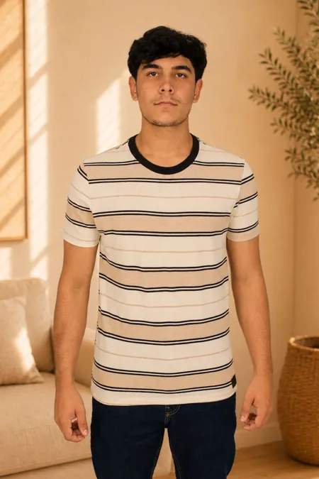 Camiseta Slim Masculina Piquet Listrada Tuaren