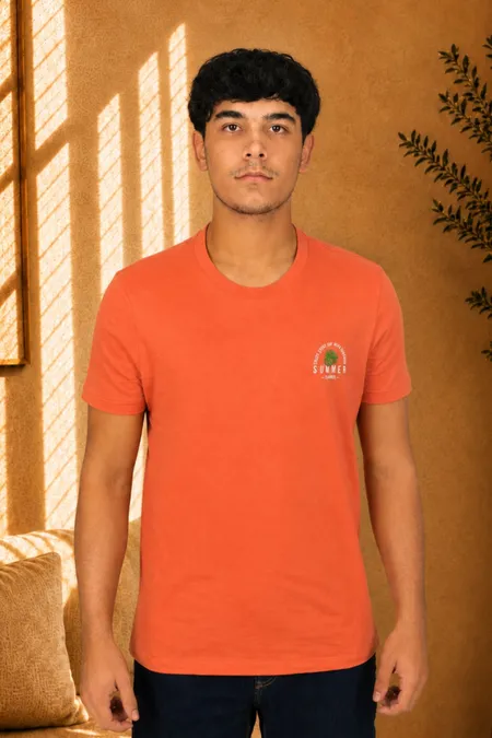 Camiseta Slim Masculina Laranja em Algodão Tuaren