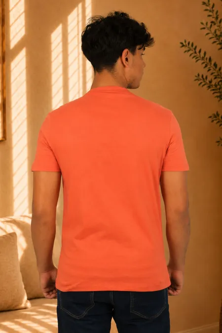 Camiseta Slim Masculina Laranja em Algodão Tuaren Camiseta Slim Masculina Laranja em Algodão Tuaren