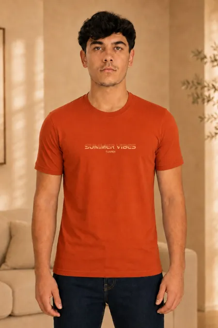 Camiseta Slim Masculina Laranja Queimado Tuaren