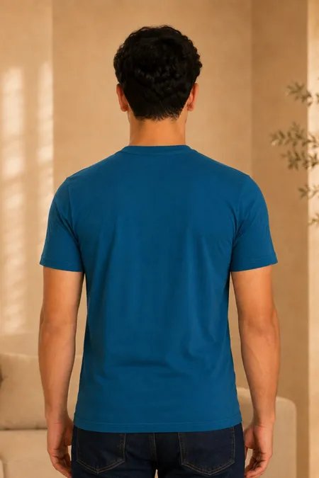 Camiseta Slim Azul Netuno Masculina em Algodão Tuaren Camiseta Slim Azul Netuno Masculina em Algodão Tuaren