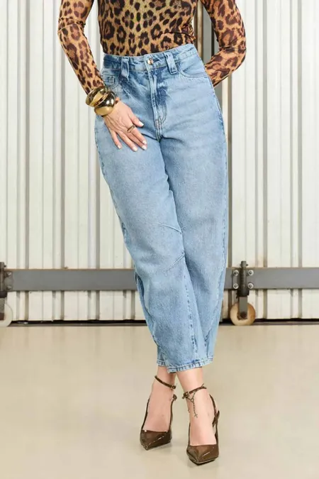 Calça Jeans Barrel Feminina em Algodão Blue Médio Osmoze