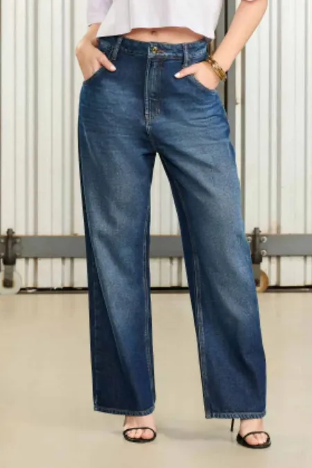 Calça Jeans Wide Leg Lille Feminina Blue Escuro Osmoze