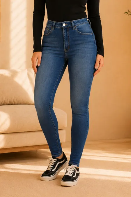 Calça Jeans Skinny Mid Rise Feminina Blue Médio Tuaren