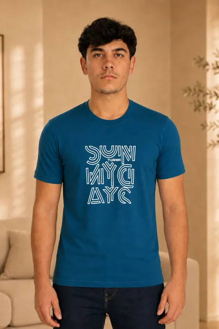 Camiseta Slim Azul Netuno Masculina em Algodão Tuaren