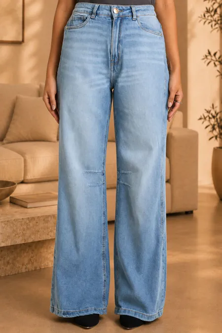 Calça Jeans Feminina Wide Leg Blue Claro PraVc