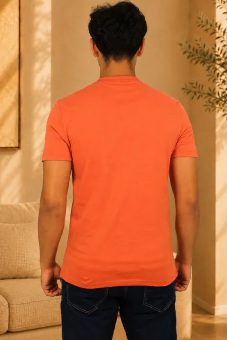 Camiseta Slim Masculina Laranja em Algodão Tuaren Camiseta Slim Masculina Laranja em Algodão Tuaren