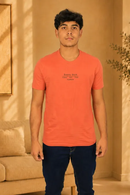 Camiseta Slim Masculina Laranja em Algodão Tuaren