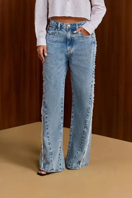 Calça Jeans Wide Leg Sky Bleached  Puramania