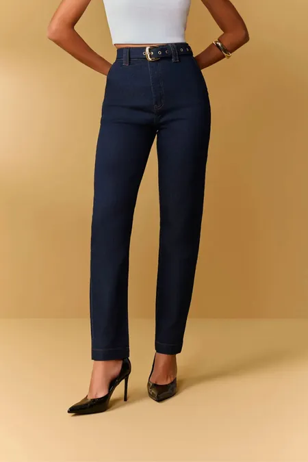 Calça Jeans Feminina Straight Blue Escuro Puramania
