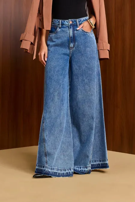 Calça Wide Leg Sky Bleached Big Pant Puramania