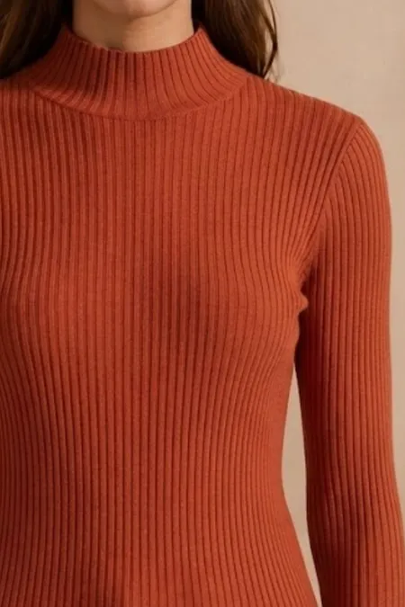 Blusa Feminina Canelada Manga Longa com Gola Média Collor Puramania