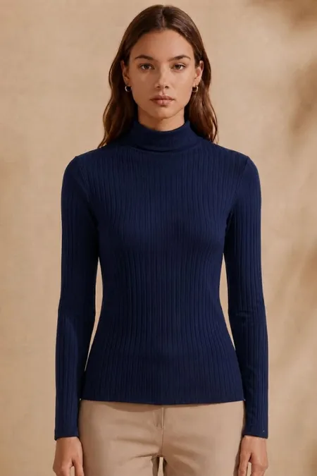 Blusa Feminina Canelada com Manga Longa e Gola Alta Collor Puramania