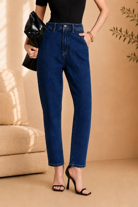 Calça Jeans Mom Feminina em Algodão Blue Tuaren