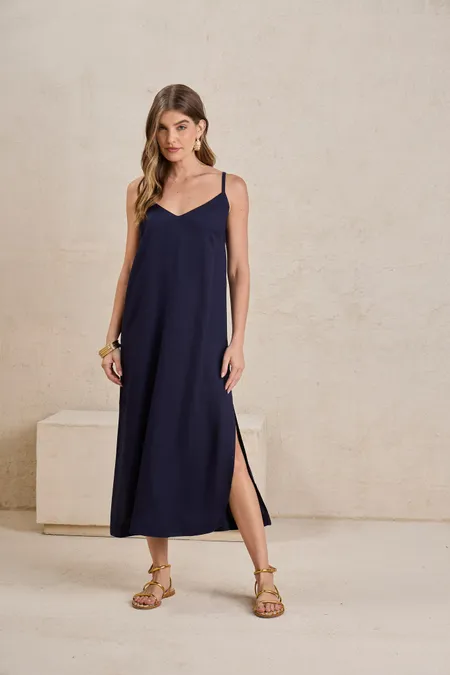 Vestido Midi Fluido Feminino em Viscose Puramania 