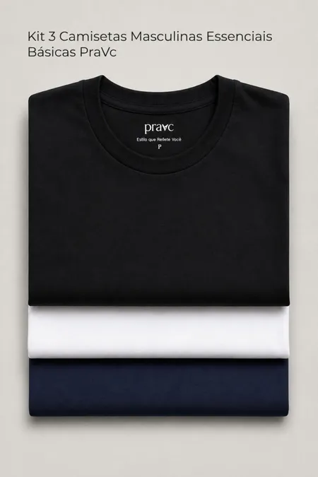 Kit 3 Camisetas Masculinas Essenciais Básicas PraVc