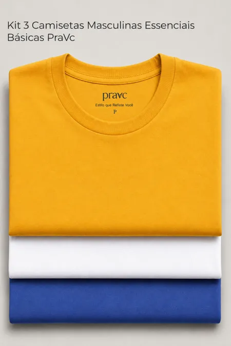 Kit 3 Camisetas Masculinas Essenciais Básicas PraVc Kit 3 Camisetas Masculinas Essenciais Básicas PraVc