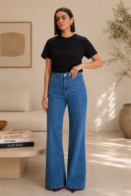 Calça Jeans Feminina Wide Leg  PraVc